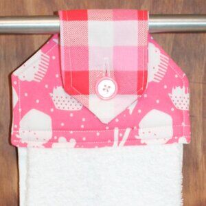 Cupcake Pink & White Hand Towel Handmade Hanging Kitchen with White Cotton Towel